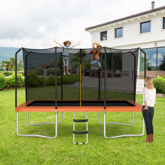 8 FT x 14 FT Rectangular Trampoline with Enclosure Net-Orange