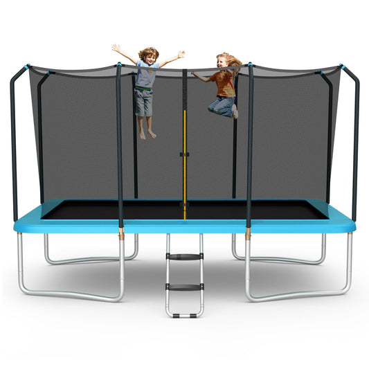 8 FT x 14 FT Rectangular Trampoline with Enclosure Net-Blue