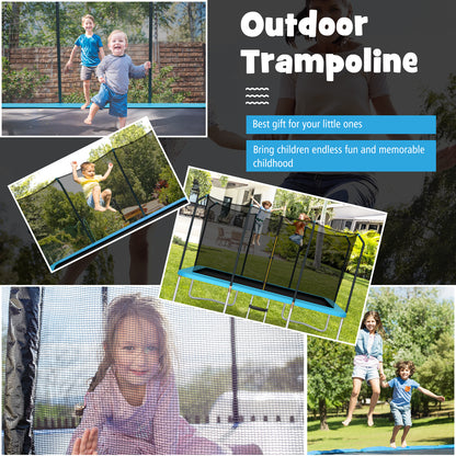8 FT x 14 FT Rectangular Trampoline with Enclosure Net-Blue