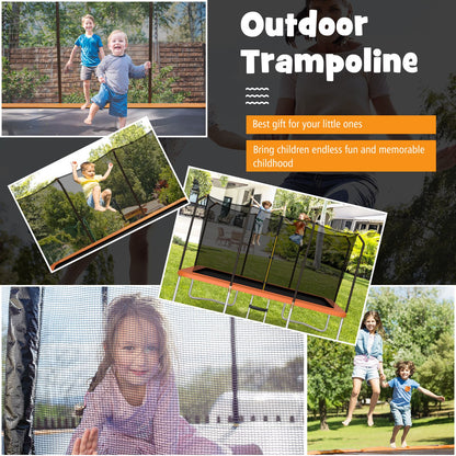 8 FT x 14 FT Rectangular Trampoline with Enclosure Net-Orange