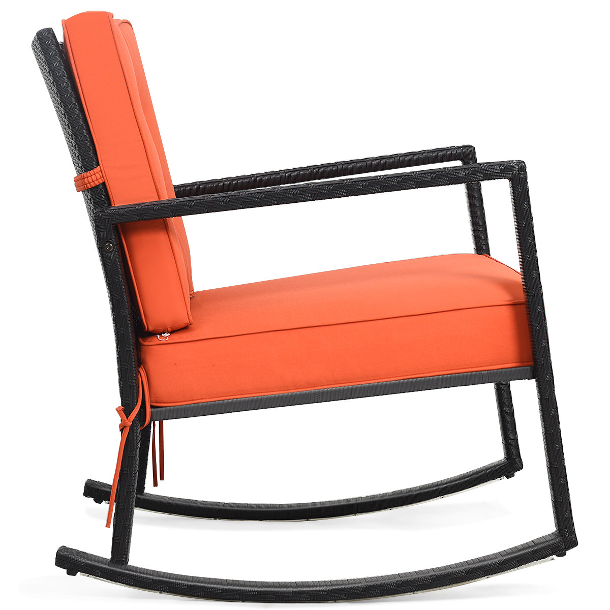 Outdoor Wicker Rocking Chair with Heavy-Duty Steel Frame-Orange