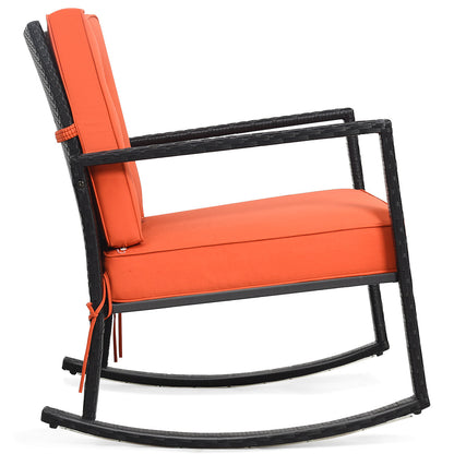 Outdoor Wicker Rocking Chair with Heavy-Duty Steel Frame-Orange