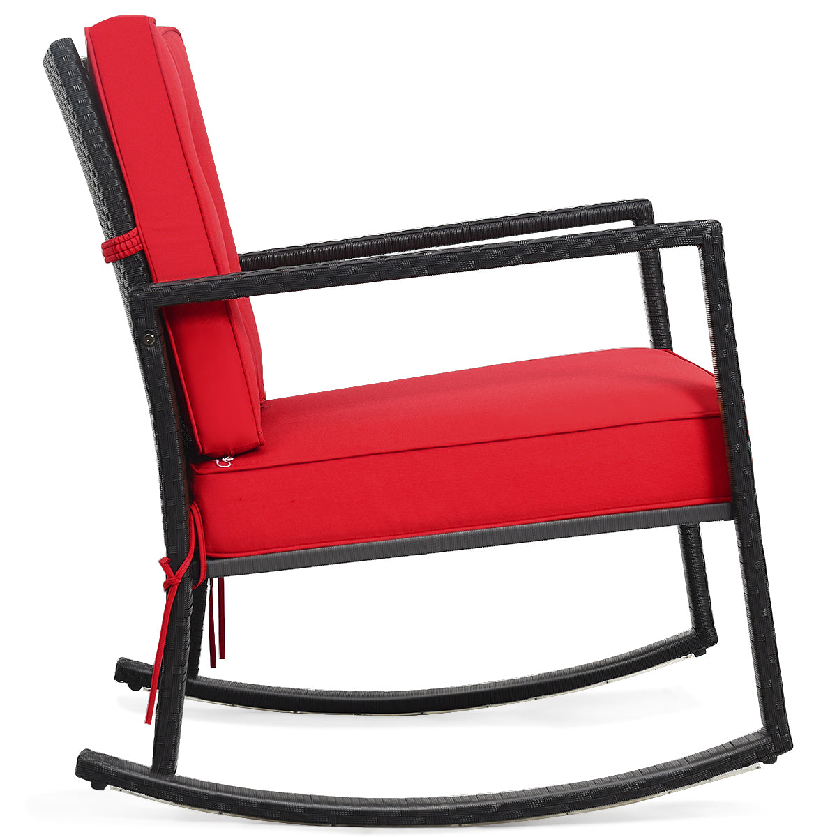 Outdoor Wicker Rocking Chair with Heavy-Duty Steel Frame-Red