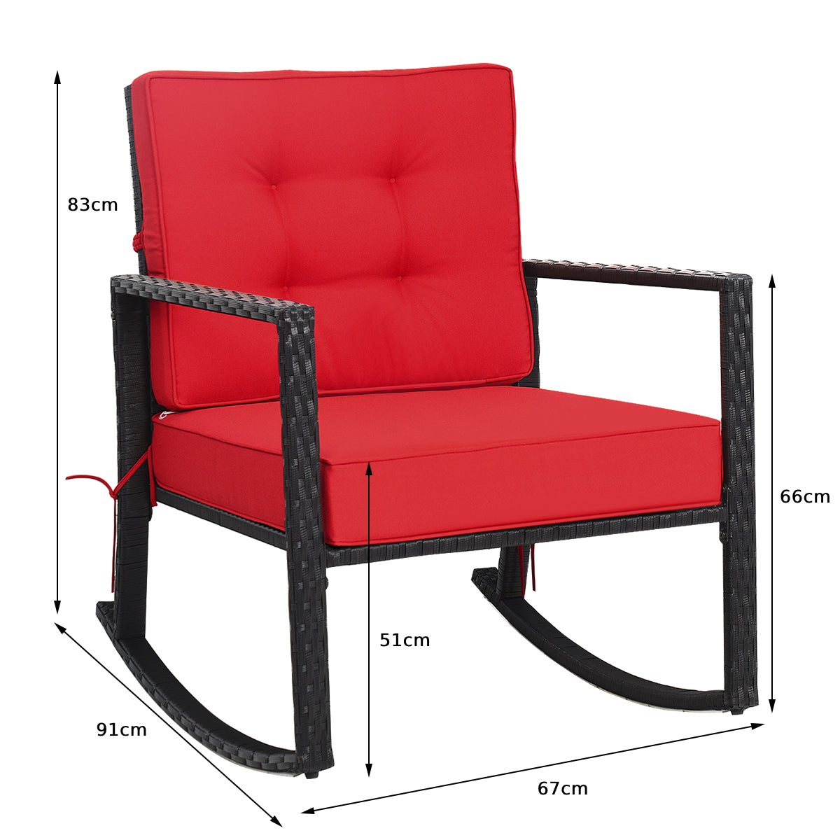 Outdoor Wicker Rocking Chair with Heavy-Duty Steel Frame-Red