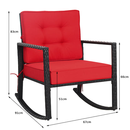 Outdoor Wicker Rocking Chair with Heavy-Duty Steel Frame-Red