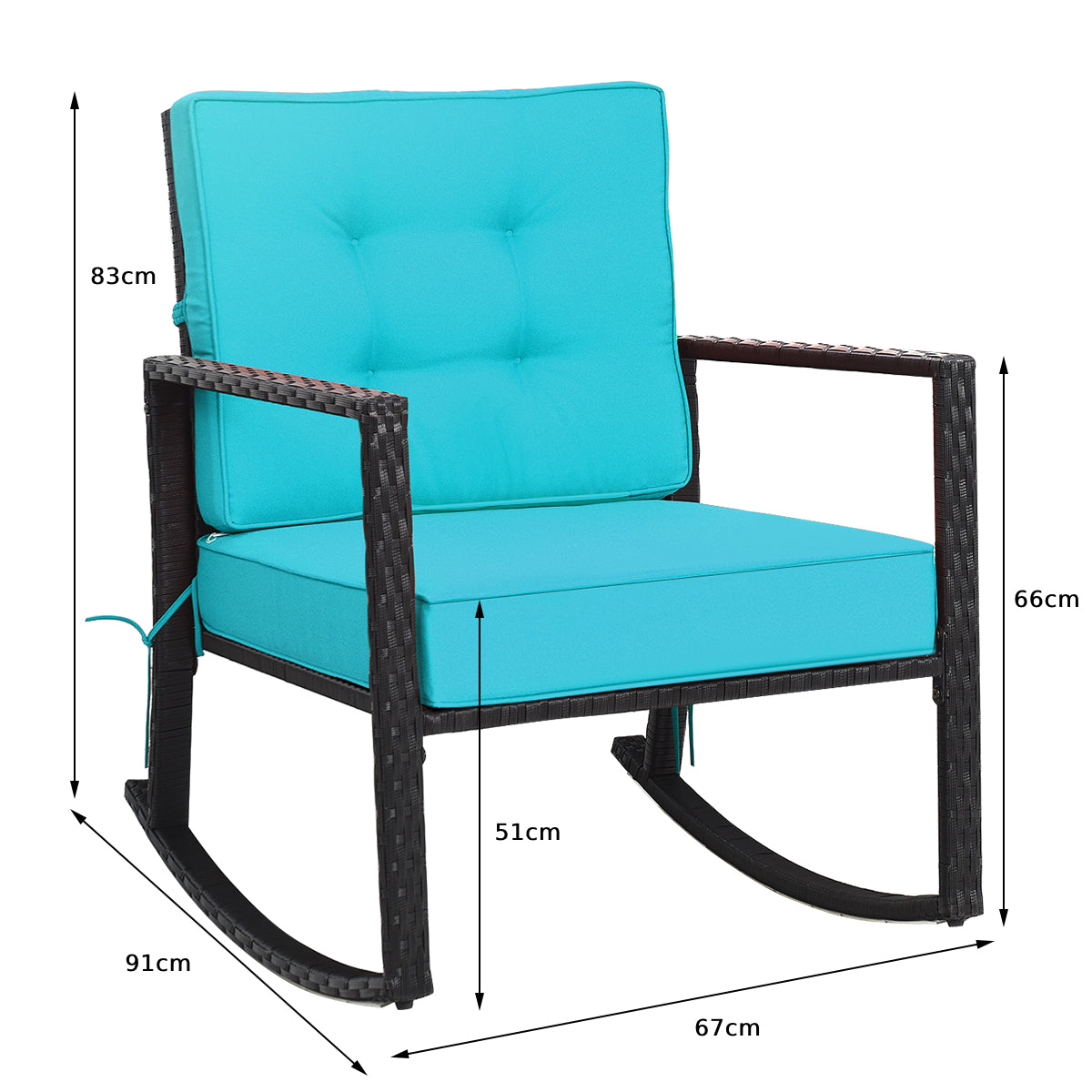 Outdoor Wicker Rocking Chair with Heavy-Duty Steel Frame-Turquoise