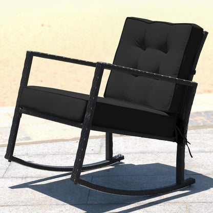Outdoor Wicker Rocking Chair with Heavy-Duty Steel Frame-Black