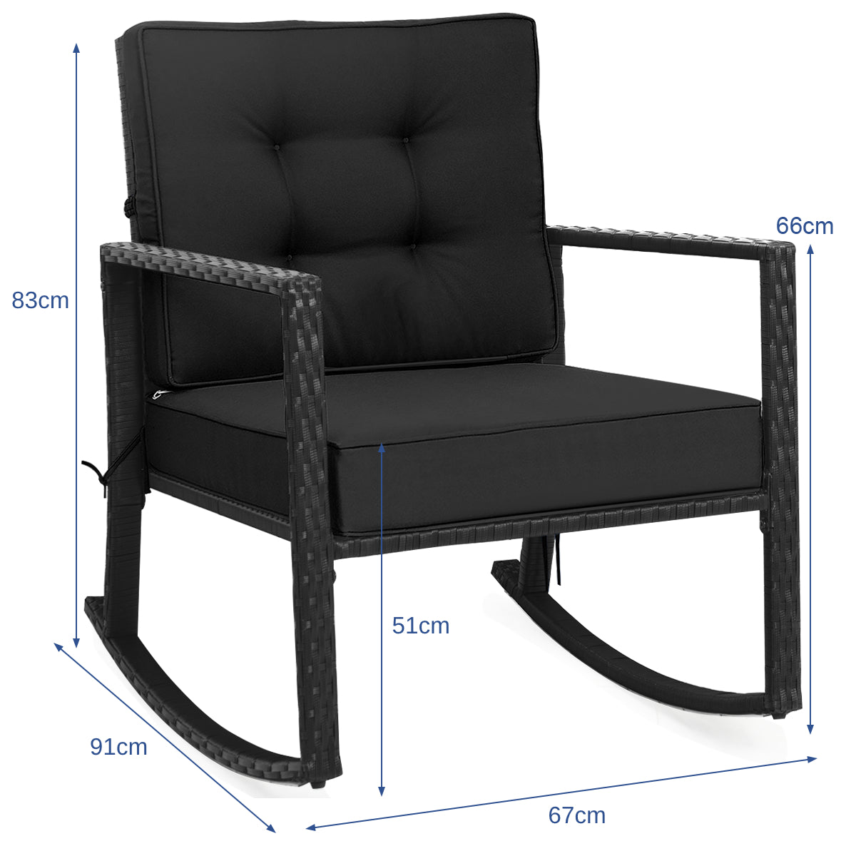 Outdoor Wicker Rocking Chair with Heavy-Duty Steel Frame-Black