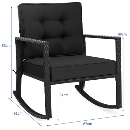 Outdoor Wicker Rocking Chair with Heavy-Duty Steel Frame-Black