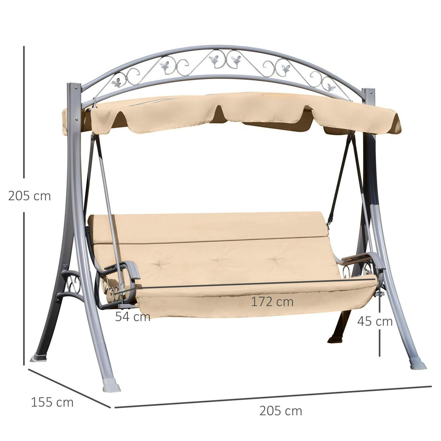 3-Person Swing Chair, Steel-Beige