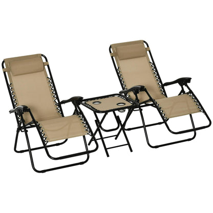 3pcs Folding Zero Gravity Chairs Lounger- Beige