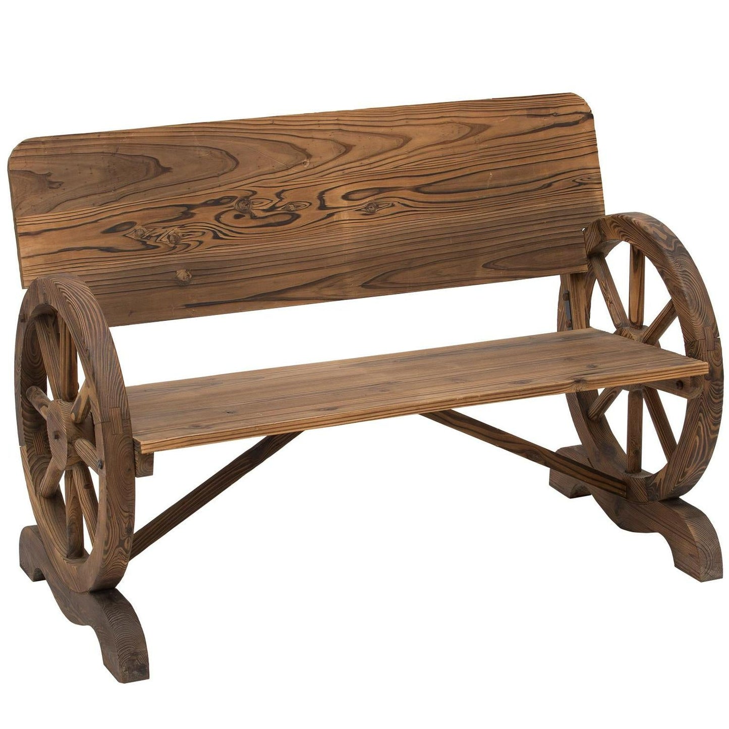 Outsunny Fir Wood 2-Seater Outdoor Garden Wagon Wheel Bench