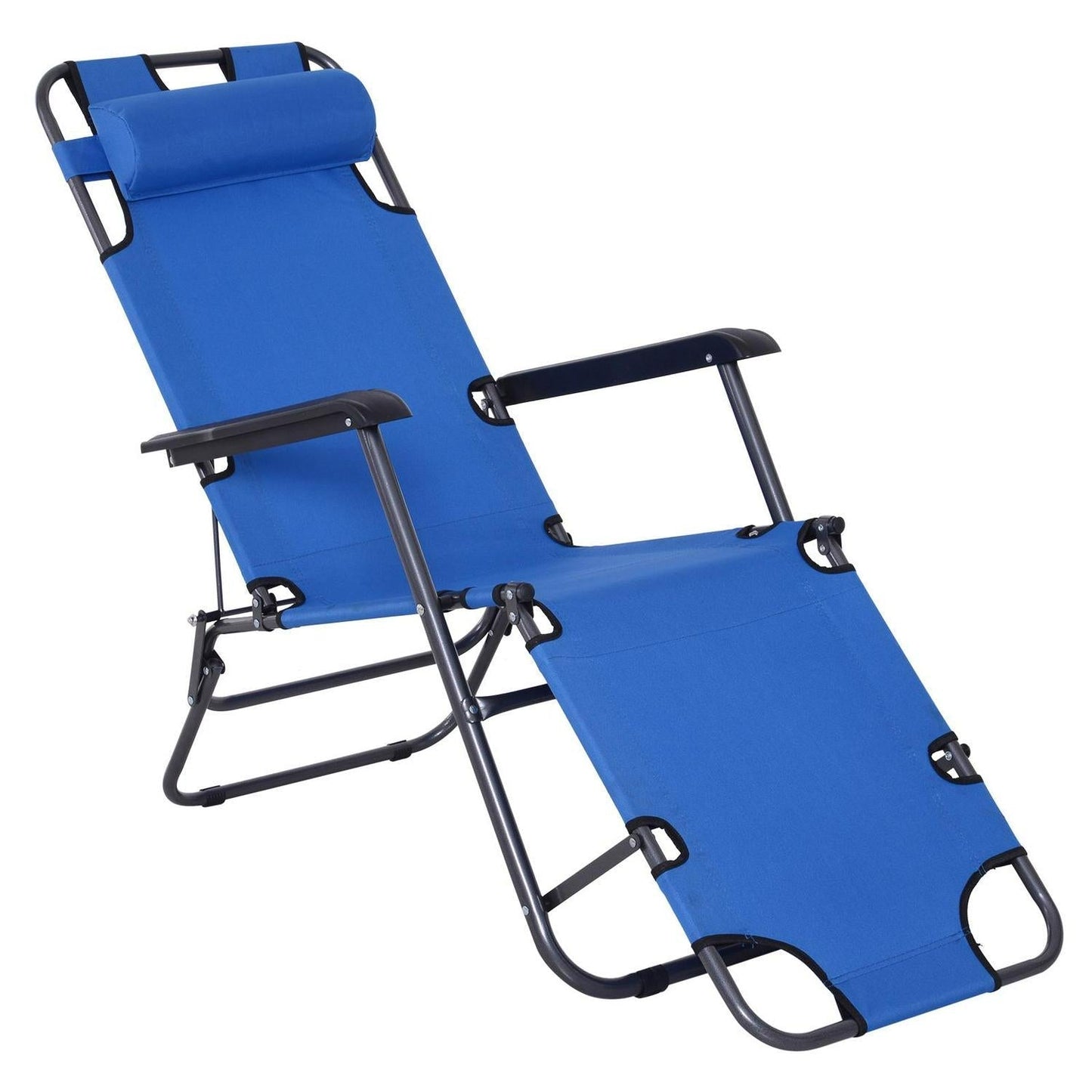 Metal Frame 2 In 1 Garden Lounger Chair W/ Pillow Blue