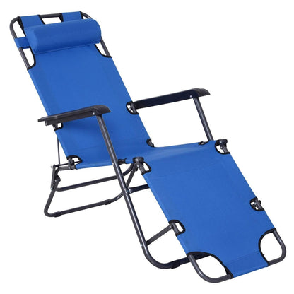 Metal Frame 2 In 1 Garden Lounger Chair W/ Pillow Blue