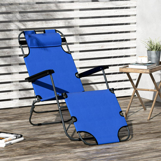 Metal Frame 2 In 1 Garden Lounger Chair W/ Pillow Blue