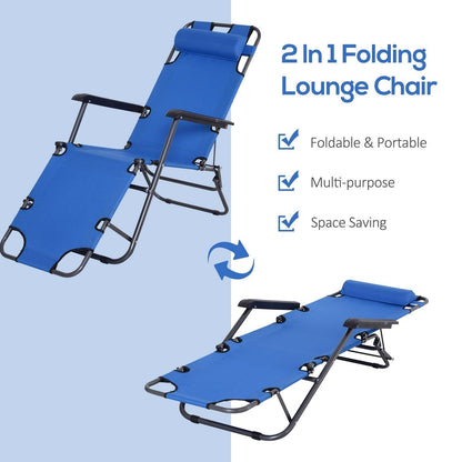 Metal Frame 2 In 1 Garden Lounger Chair W/ Pillow Blue