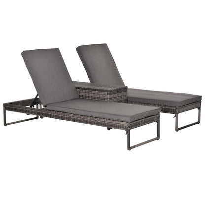 PE Rattan 2-Seat Outdoor Garden Lounger Set W/ Table Grey