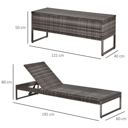 PE Rattan 2-Seat Outdoor Garden Lounger Set W/ Table Grey