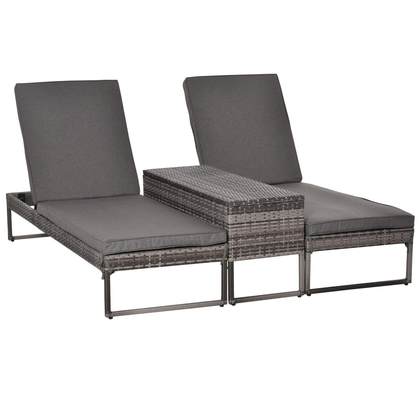 PE Rattan 2-Seat Outdoor Garden Lounger Set W/ Table Grey