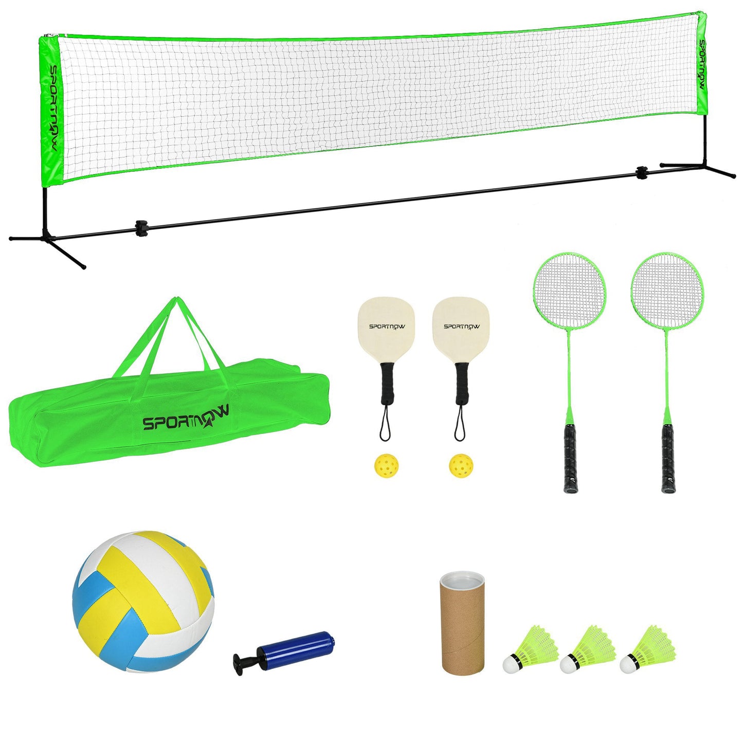 SPORTNOW Badminton Net Set, Height Adjustable Net for Pickleball, Volleyball, Badminton, with 3 Shuttlecocks, 4 Rackets