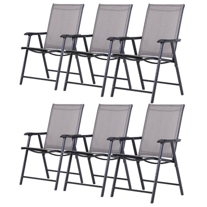 Outsunny Set of 6 Folding Garden Chairs, Metal Frame Garden Chairs Outdoor Patio Park Dining Seat with Breathable Mesh Seat, Grey