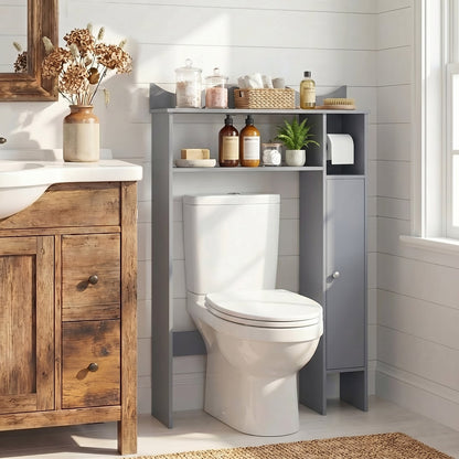 Over Toilet Storage Cabinet with Paper Holder and Removable Shelves for Bathroom-Gray