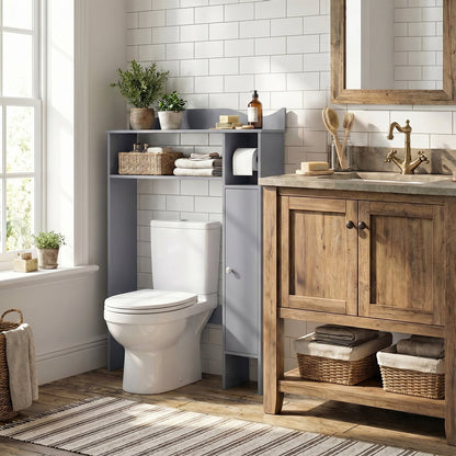 Over Toilet Storage Cabinet with Paper Holder and Removable Shelves for Bathroom-Gray