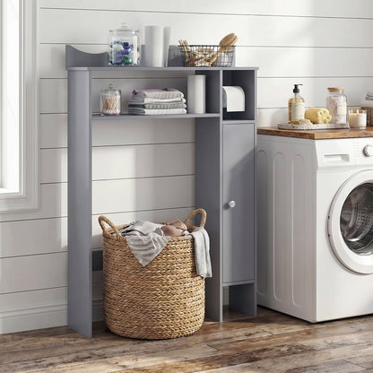 Over Toilet Storage Cabinet with Paper Holder and Removable Shelves for Bathroom-Gray