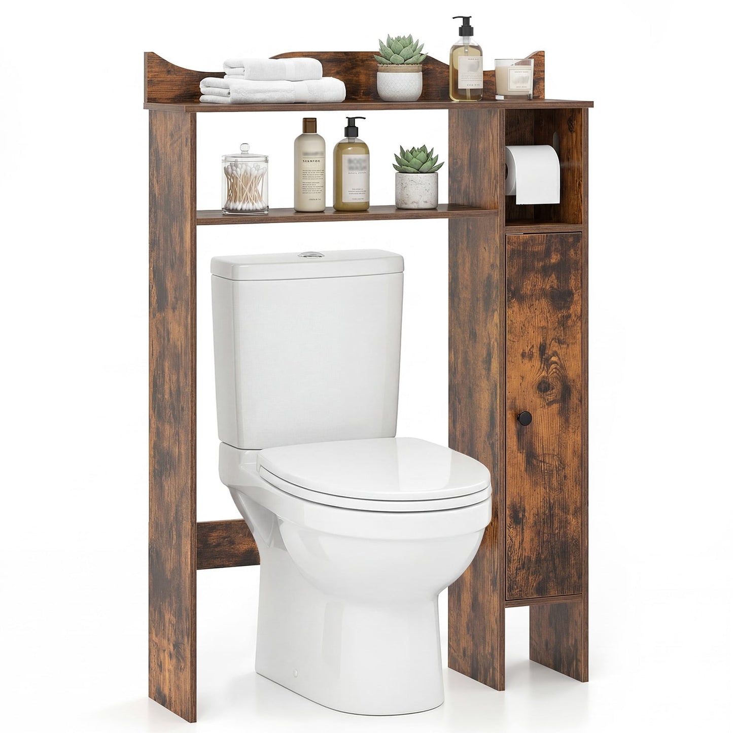 Over Toilet Storage Cabinet with Paper Holder and Removable Shelves for Bathroom-Rustic Brown