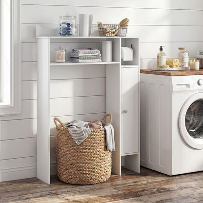 Over Toilet Storage Cabinet with Paper Holder and Removable Shelves for Bathroom-White
