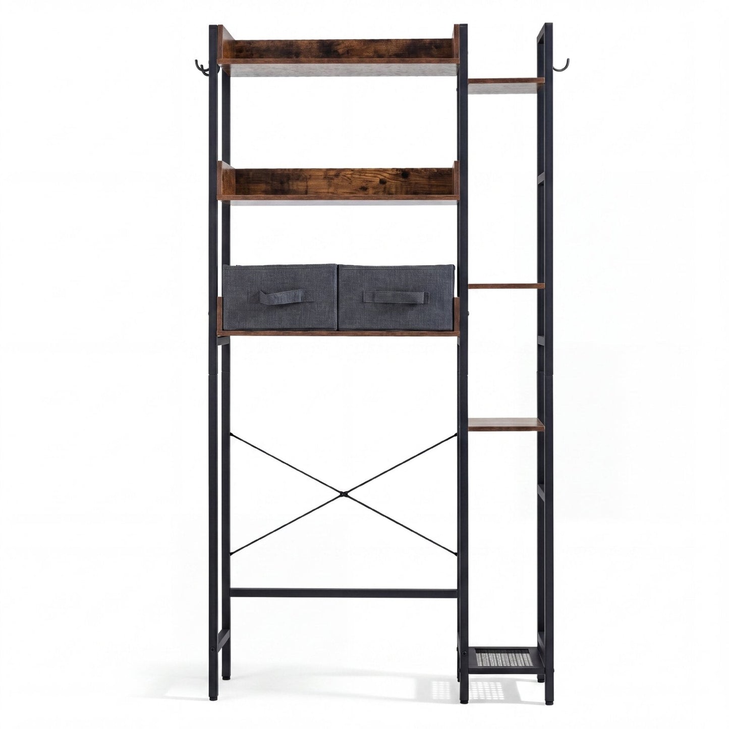 Over Toilet Storage Rack with 2 Fabric Drawers and 4 Hooks for Bathroom-Rustic Brown
