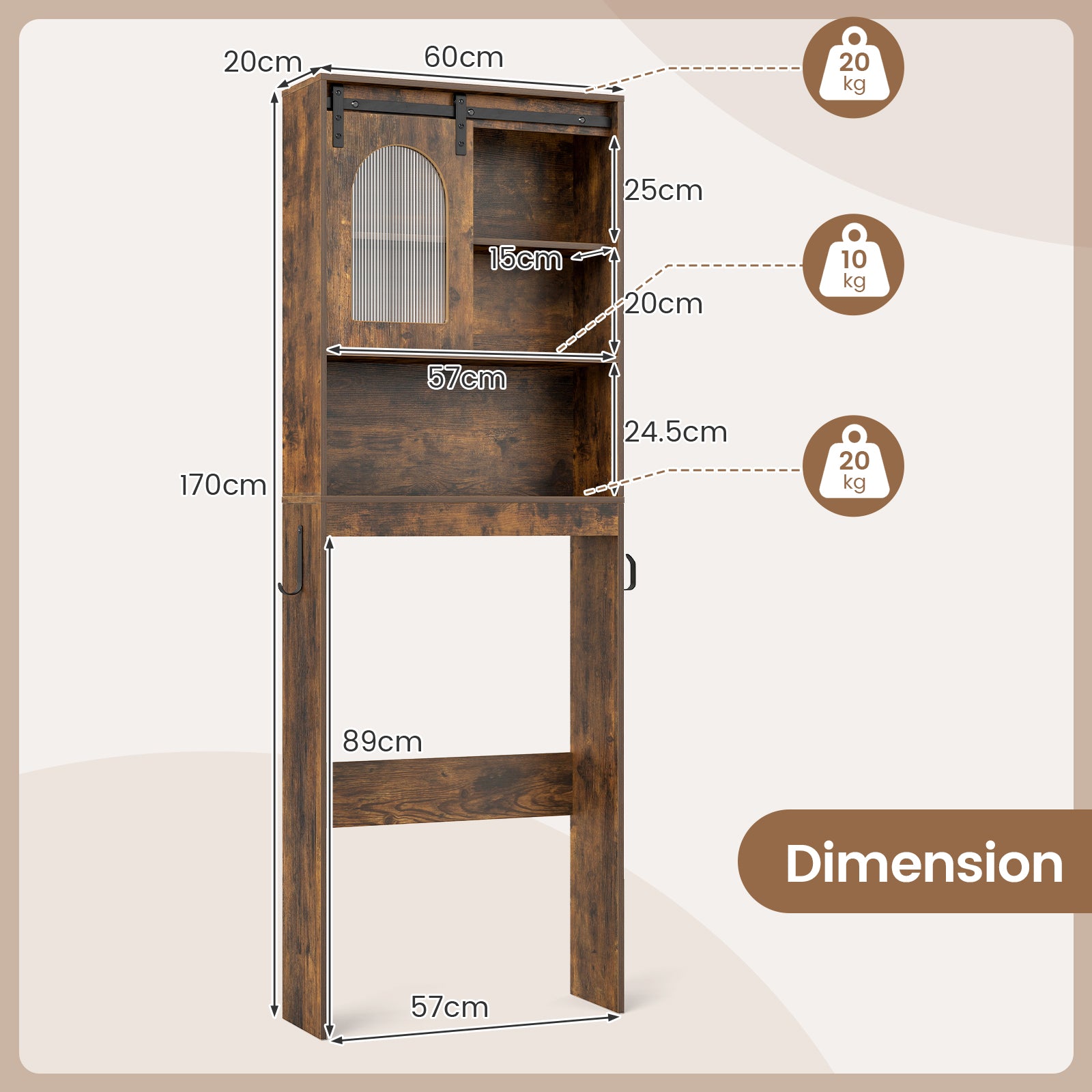 Over the Toilet Storage Cabinet with Toilet Paper Holder-Rustic Brown