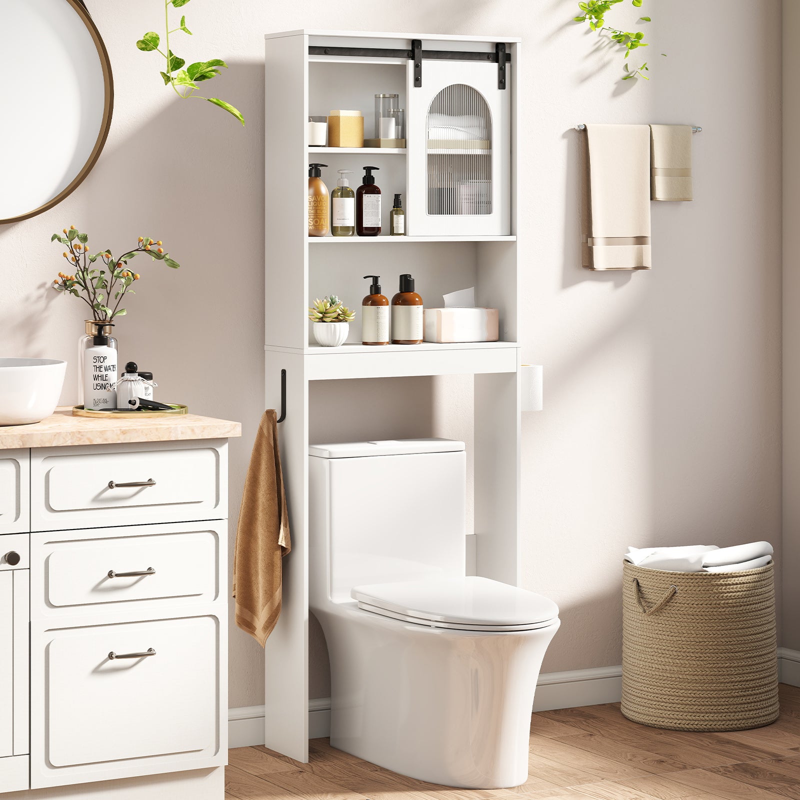 Over the Toilet Storage Cabinet with Toilet Paper Holder-White