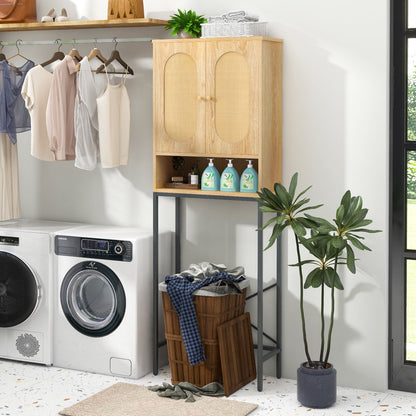 Over The Toilet Freestanding Toilet Storage Cabinet with Rattan Doors-Natural