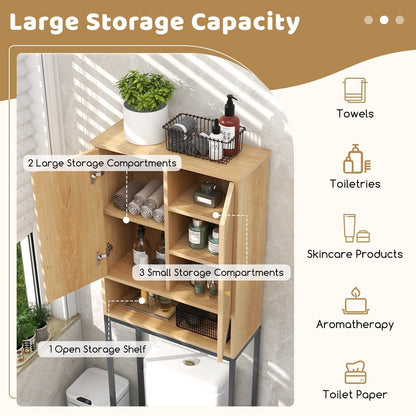 Over The Toilet Freestanding Toilet Storage Cabinet with Rattan Doors-Natural