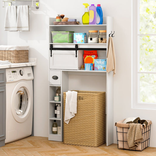 Over The Toilet Storage Cabinet Farmhouse Bathroom Organizer Toilet Rack-White