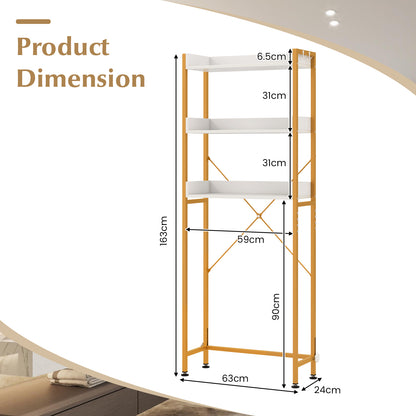3-Tier Over The Toilet Storage Rack with 4 Hooks and Adjustable Bottom Bar-White