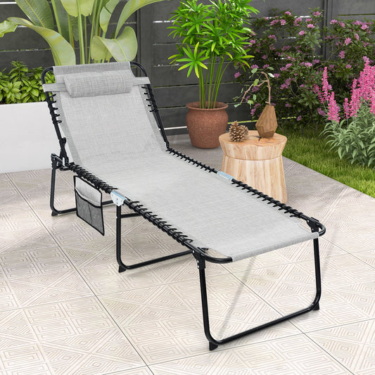Oversize Folding Chaise Lounge with Adjustable Backrest and Detachable Pillow-Grey