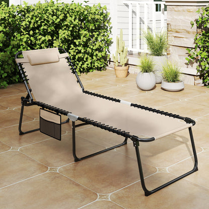 Oversize Folding Chaise Lounge with Adjustable Backrest and Detachable Pillow-Beige