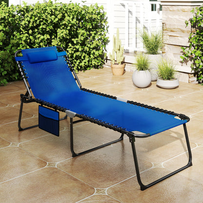 Oversize Folding Chaise Lounge with Adjustable Backrest and Detachable Pillow-Blue