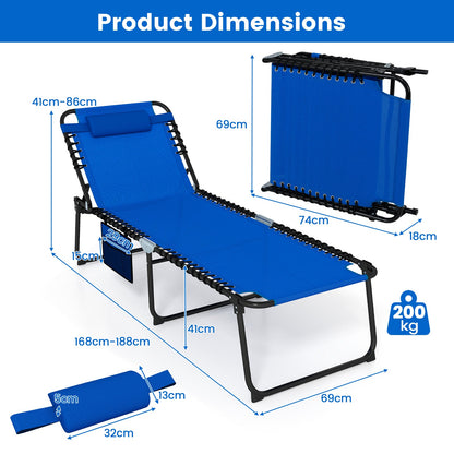 Oversize Folding Chaise Lounge with Adjustable Backrest and Detachable Pillow-Blue