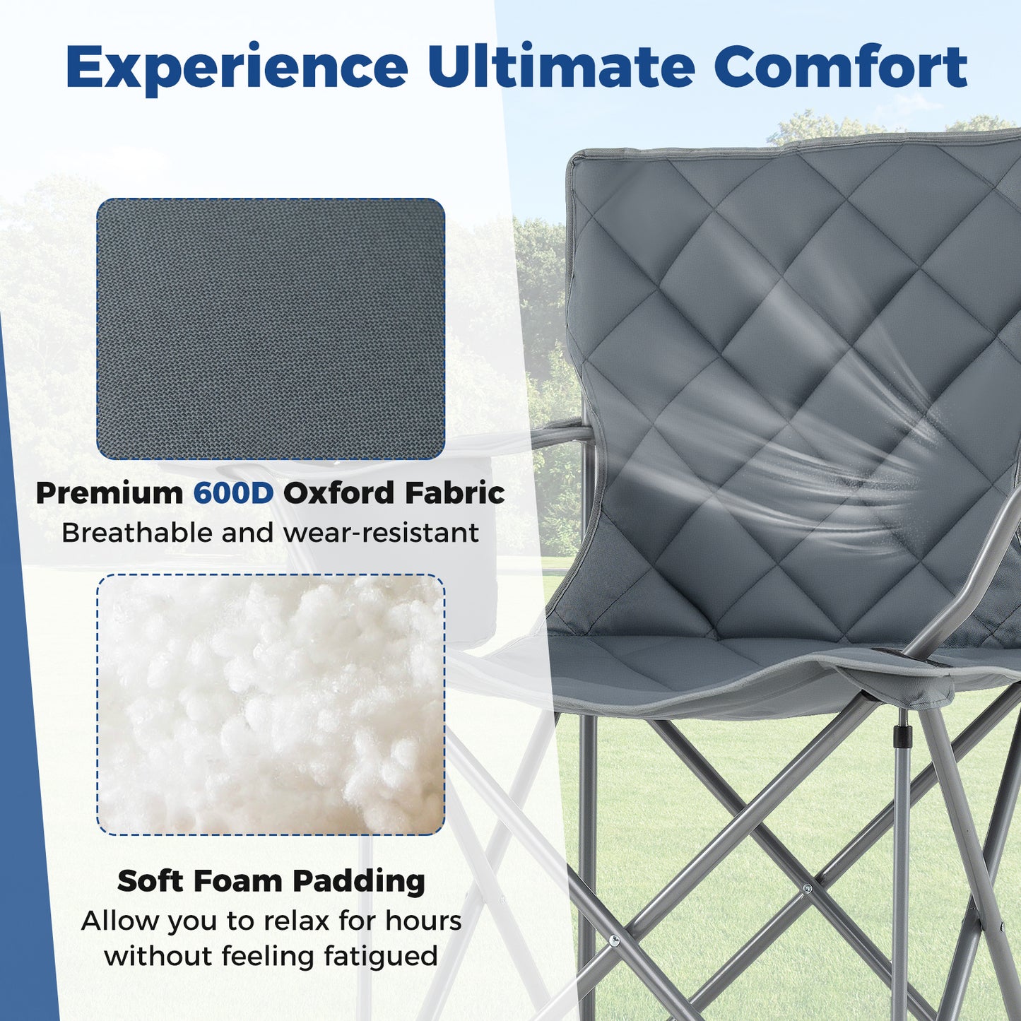 Oversized Camping Chair Heavy Duty Outdoor Folding Chair-Grey
