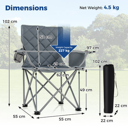 Oversized Camping Chair with Cooler Pouch and Cup Holder Set of 2-Grey