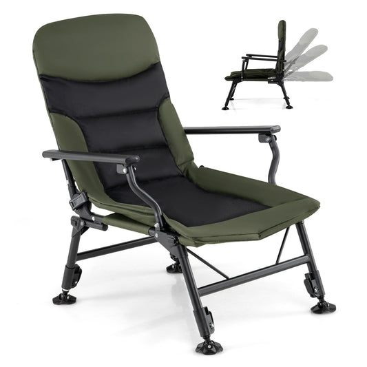 Oversized Foldable Fishing Chair for Adults Heavy Duty All-Terrain Camping Chair-Green