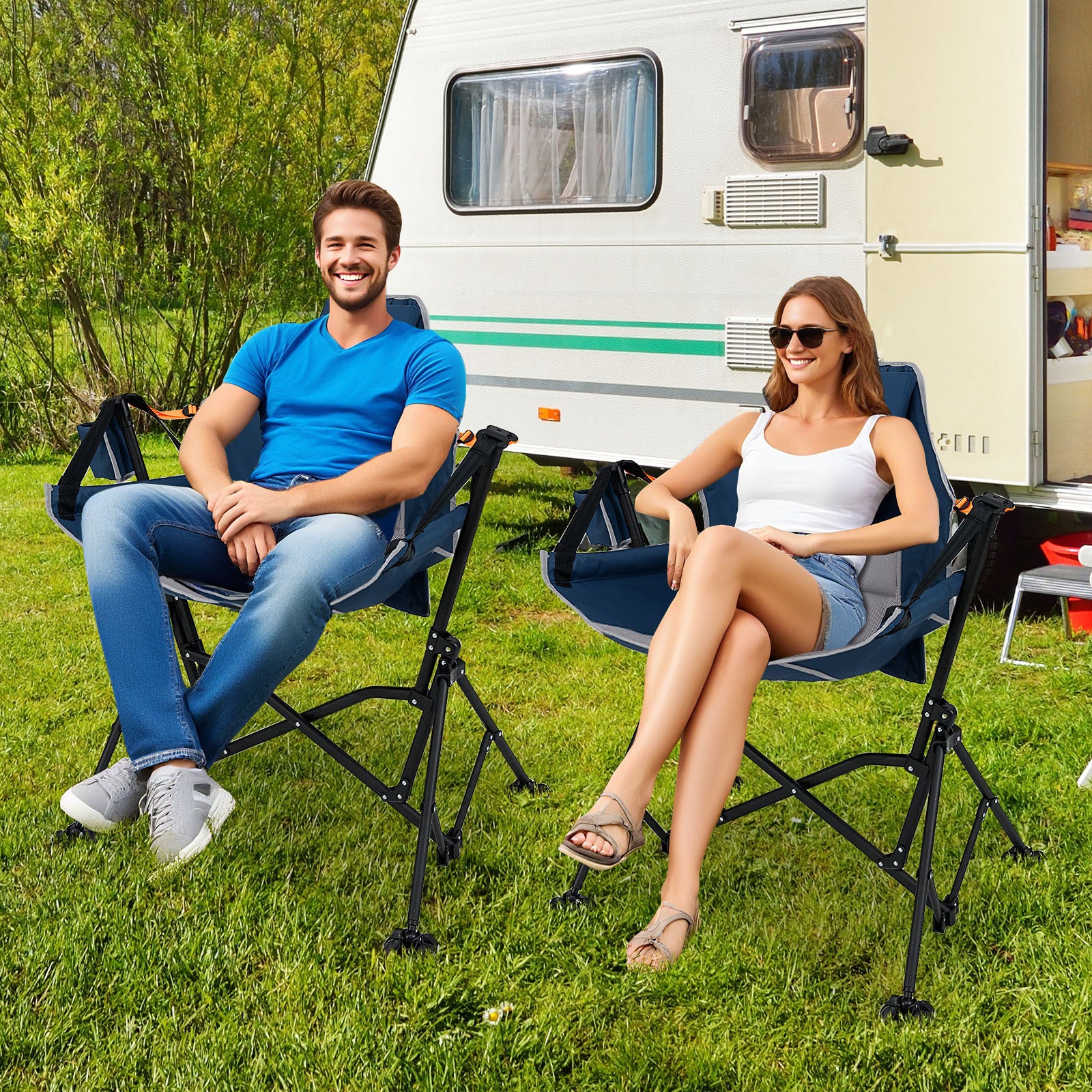 Oversized Hammock Camping Chair with Cup Holder-Blue