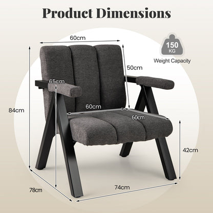 Oversized Accent Chair Upholstered with Metal Frame and Armrests-Grey