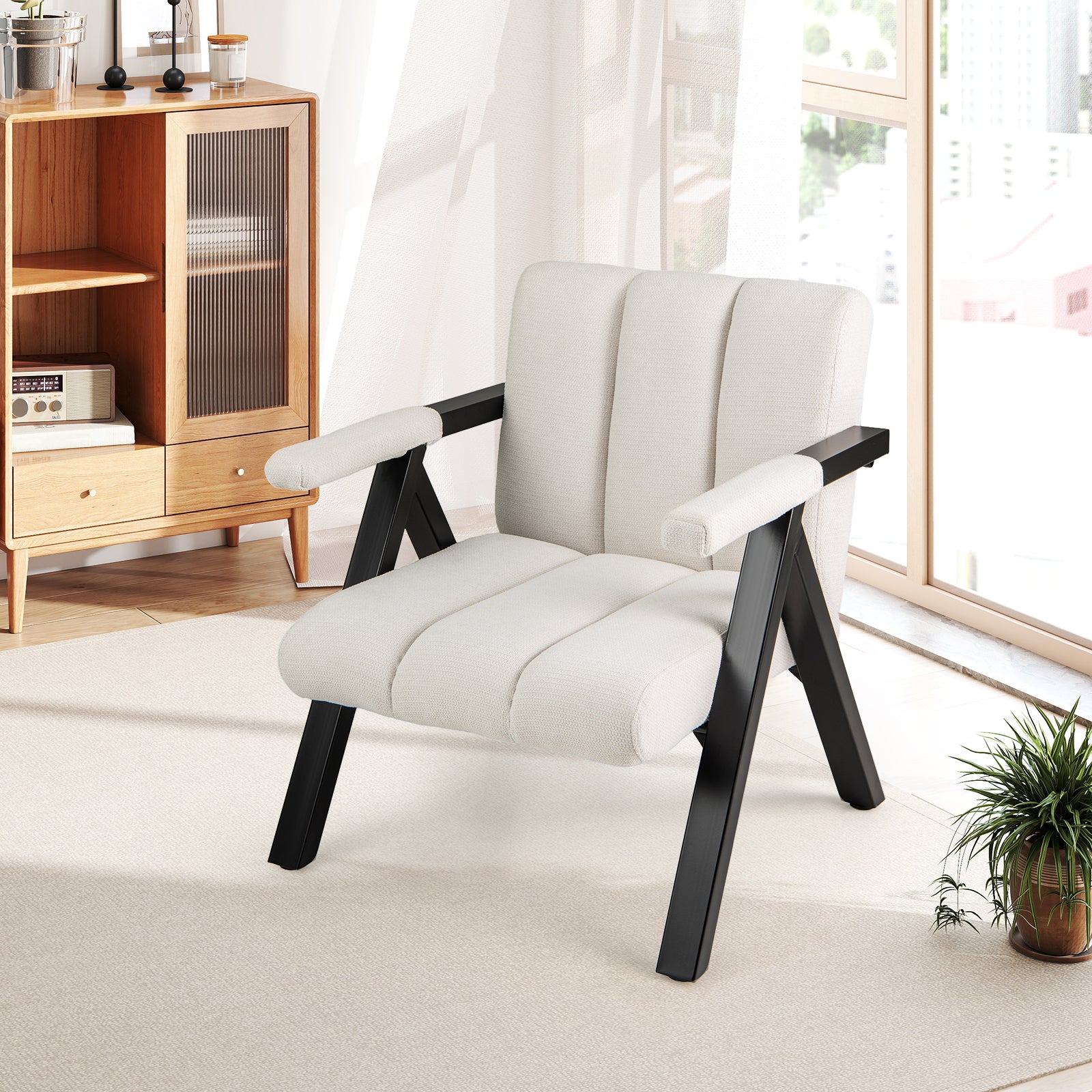 Oversized Accent Chair Upholstered with Metal Frame and Armrests-White