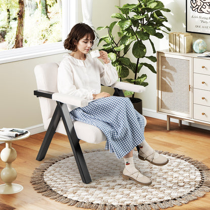 Oversized Accent Chair Upholstered with Metal Frame and Armrests-White