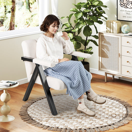 Oversized Accent Chair Upholstered with Metal Frame and Armrests-White