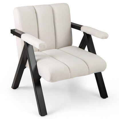 Oversized Accent Chair Upholstered with Metal Frame and Armrests-White